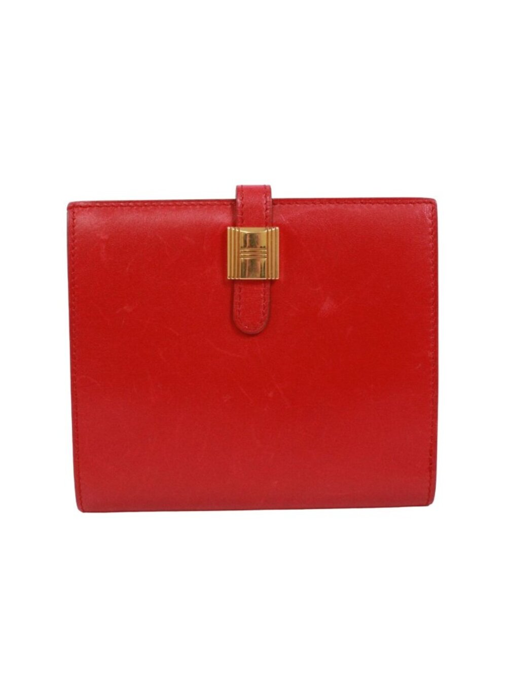 Hermes Saumur Diane Box Calf Red Bifold Wallet Gold
